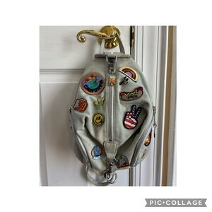 Rebecca Minkoff Denim Julian Backpack with Patches and Pins